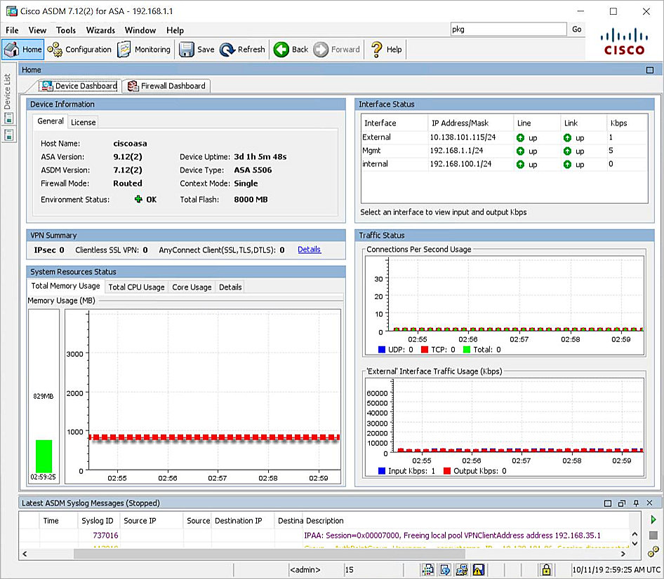 Screenshot of the ASDM Home page